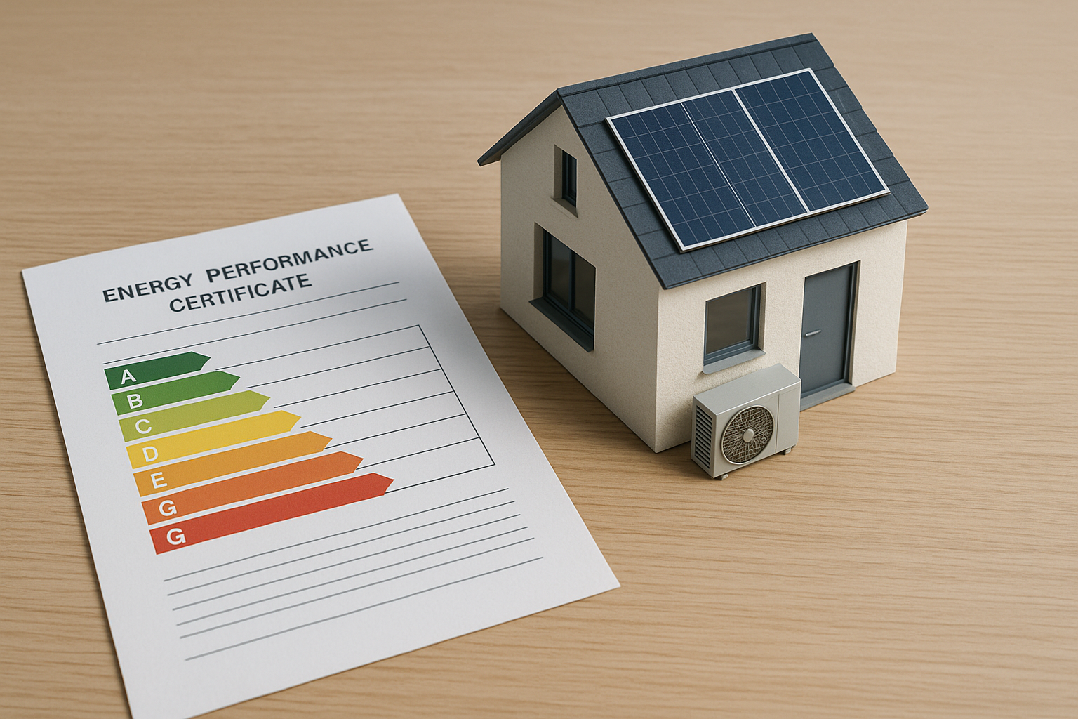 Energieausweis neben Modellhaus