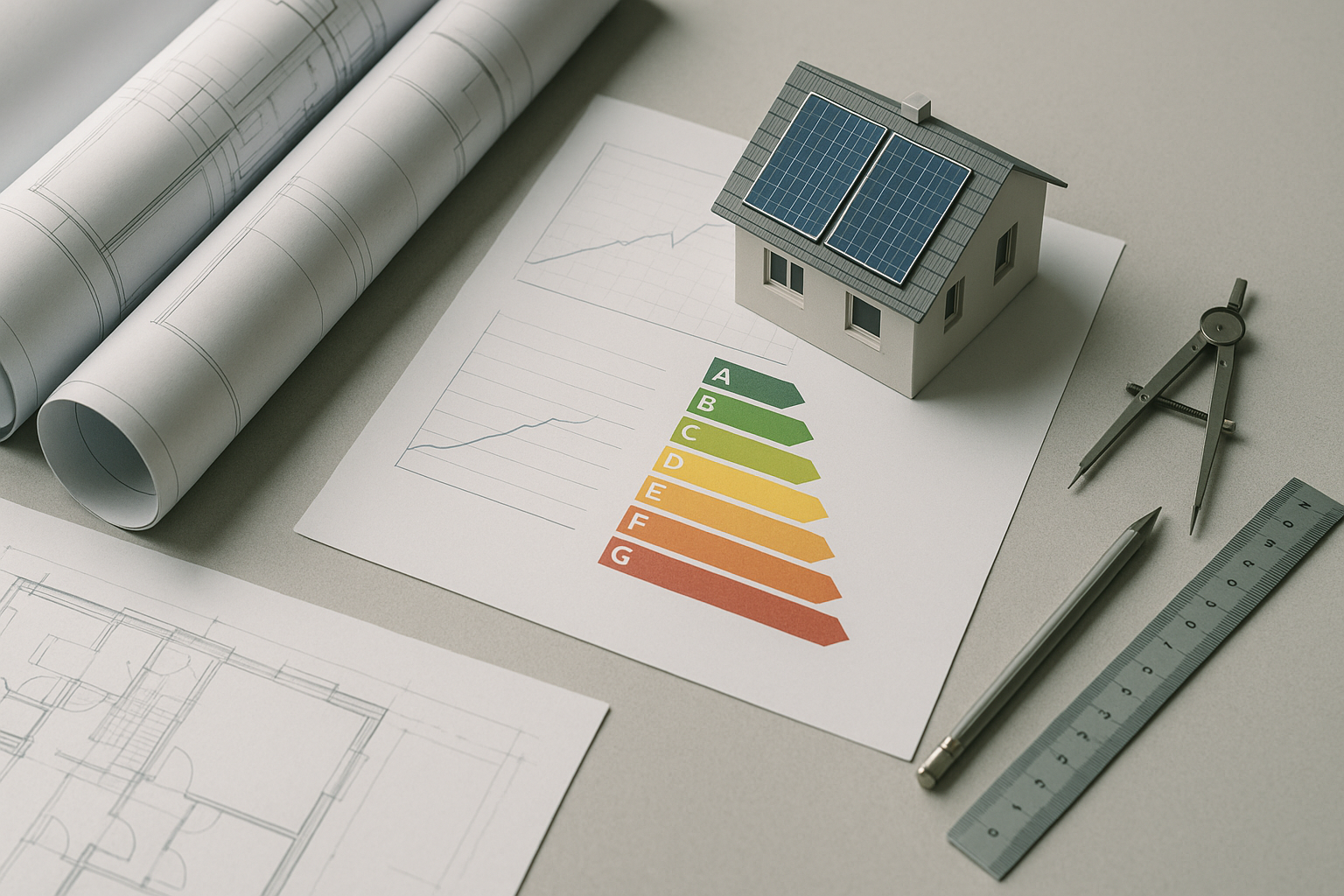 Architekturpläne, Diagramme, Modellhaus